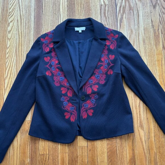 Tory Burch Lisanne Blue and Red Embroidered Blazer - Picture 5 of 12